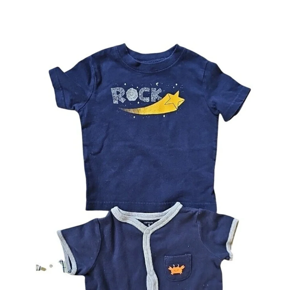 Carter's Gap Baby Boy 6-9 Months Clothes Bundle 7pc Romper Sleeper Shorts Plaid